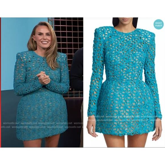 NWT $850 Bronx & Banco Casey Mini Dress L / 8 Turquoise Blue Boned Bodice Floral - Picture 5 of 16